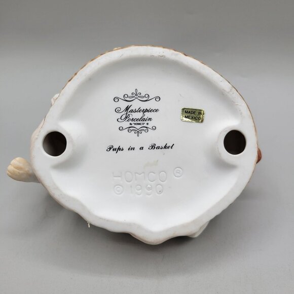 Homco Pups in a Basket Figurine Masterpiece Porcelain Collectible for Dog Lovers - Picture 7 of 7